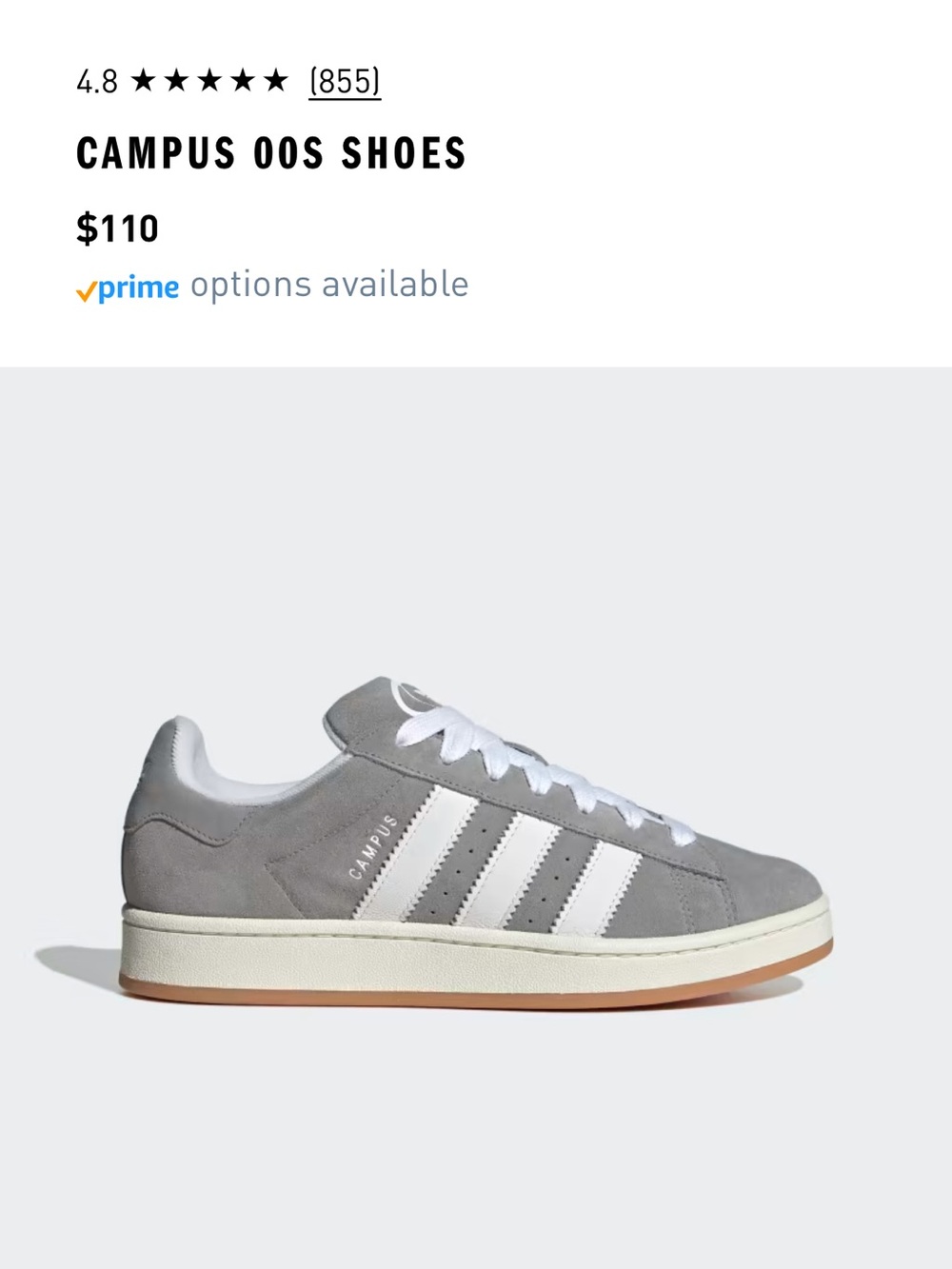 adidas Campus 00S Unisex Sneakers in Grey and White